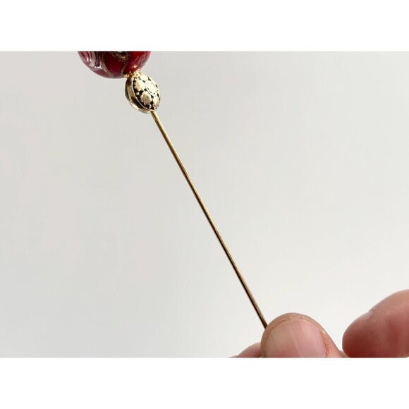 Murano Italian Made Glass Beaded Faux Pearl Crown Vintage Square Long Stick Pin - Picture 3 of 7